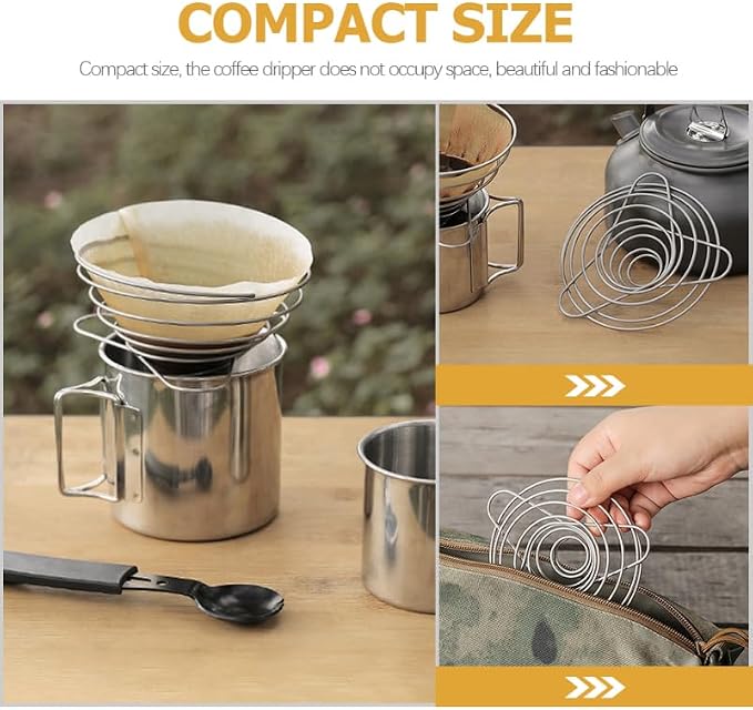 Cabilock Foldable Stainless Steel Coffee Filter Dripper Portable Cone Funnel - Image 3