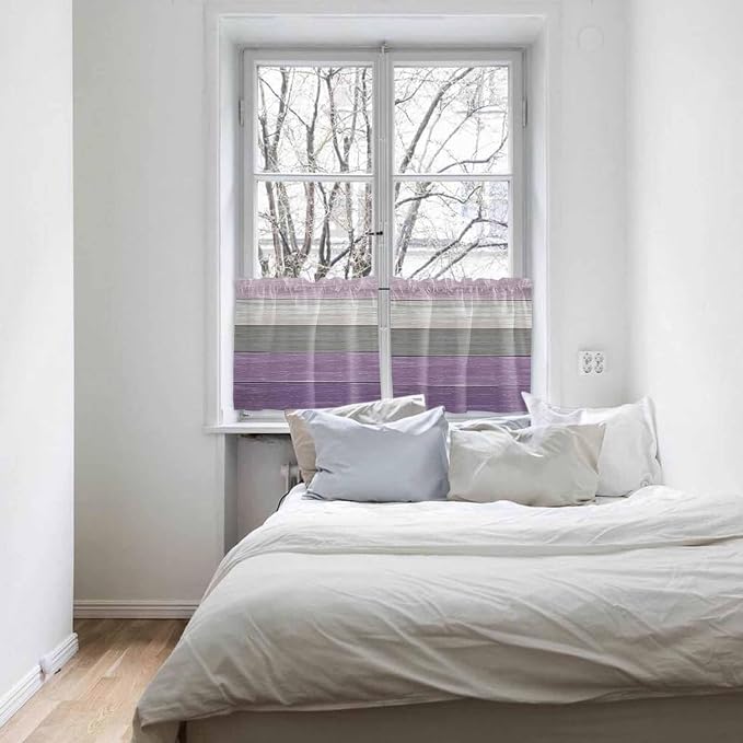 Country Wood Board Gray Purple Window Valance Curtains, Farmhouse Gradient - Image 7