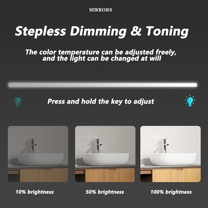 Bathroom Mirror with LED Lights and Touch Sensor, Wall Mounted Mirror with - Image 5