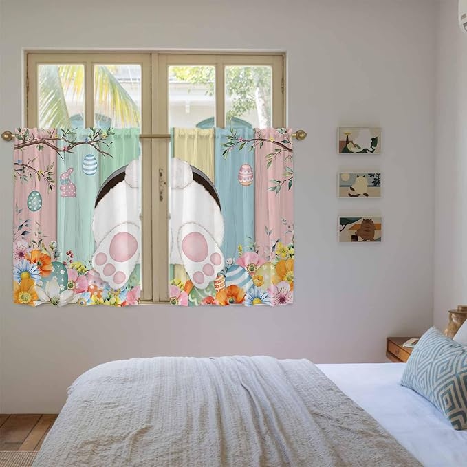Easter Kitchen Tier Curtains 45 Inch Long 2 Panel Set, Rod Pocket Short Window - Image 4