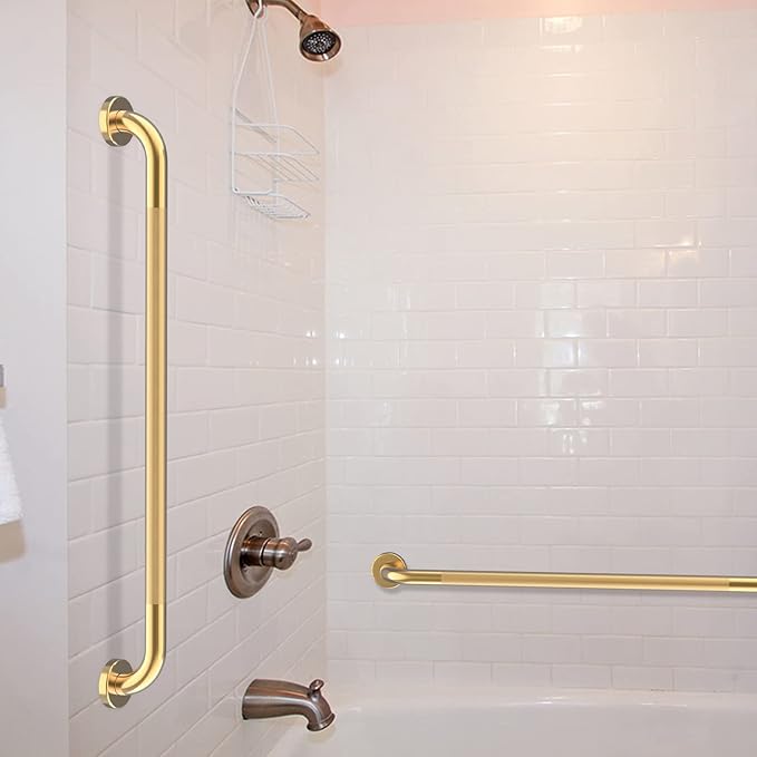 32 Inch Anti Slip Shower Grab Bar Gold, Munzong 2 Pack Bathroom Grab Bar, Knurled Bathroom Balance Bar,Safety Hand Rail Support Handicap Elderly Injury Senior Assist Bath Handle