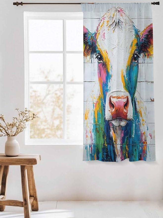 Sheer Curtains 63 Inch Length, Farmhouse Oil Painting Semi Sheer Curtains Light - Image 3