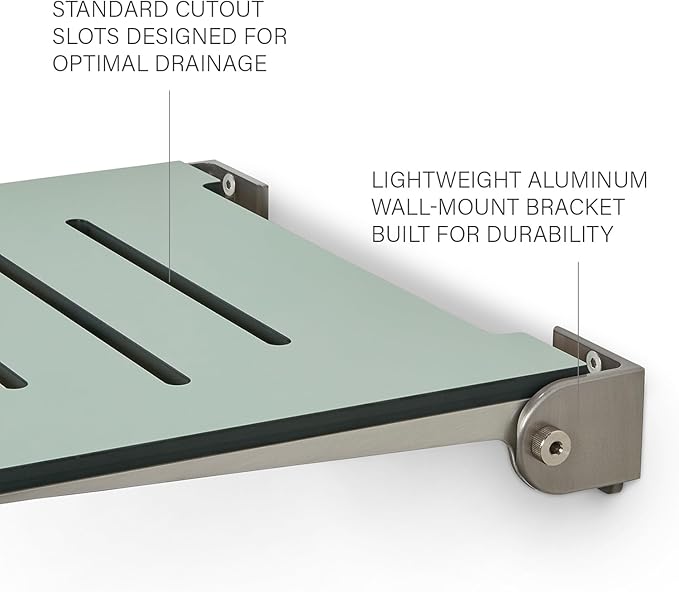 18 inch Silhouette Slimline Folding Wall Mount Shower Bench Seat, Sea Green Seat with Silver Frame