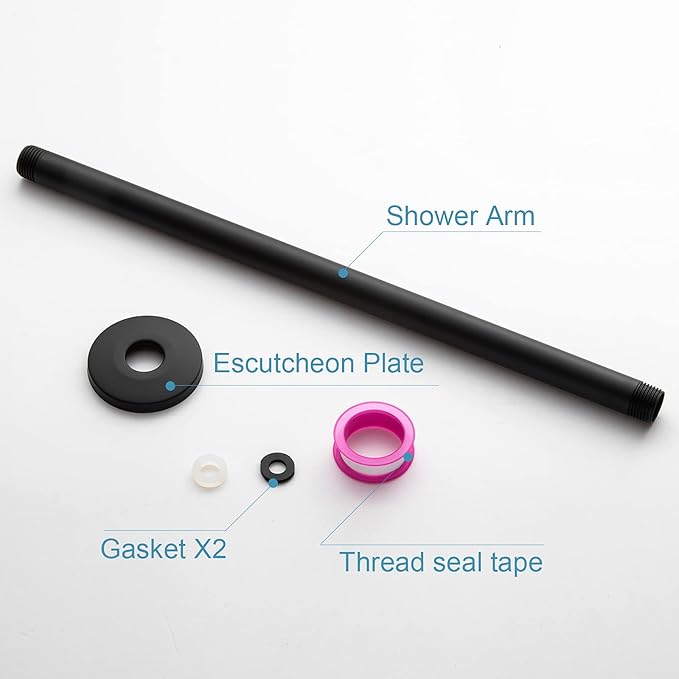OFFO Shower Arm with Flange, 16 in Ceiling Mount Replacement Rain Shower Head Straight Arm Ceiling-Mounted For Fixed Shower Head & High Pressure Rain, Matte Black