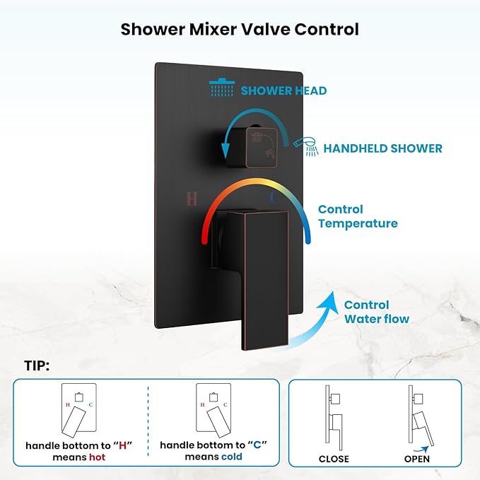 gotonovo Rainfall Bathroom Shower System Rain Shower Head and Handle Set Wall Mounted Shower Complete Combo Solid Brass Pressure Balancing Shower Mixer Valve 12 Inch Oil Rubbed Bronze