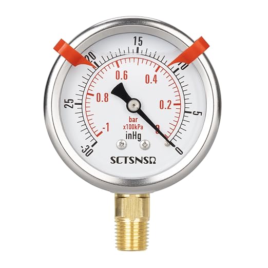 -30 inHg to 0 Vacuum Pressure Gauge, Glycerin Liquid Filled, 2.5 inch Dial - Image 8
