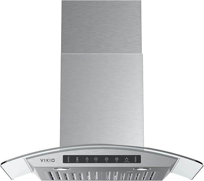 36" Wall Mount Range Hood Tempered Glass 900 CFM, Kitchen Chimney Vent by VIKIOHOME