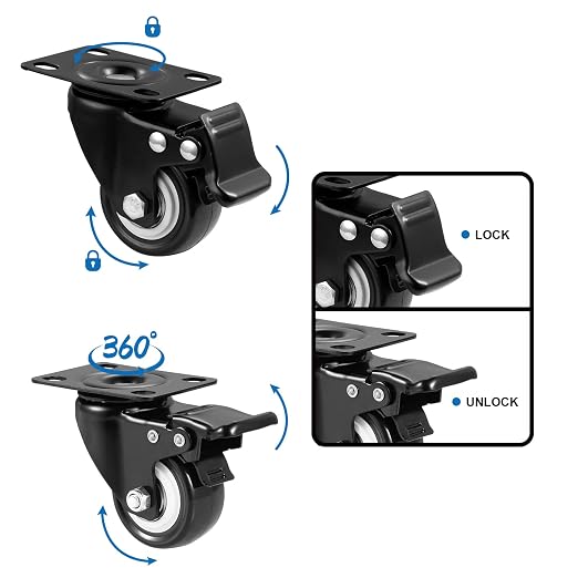 Casters, Top Plate Swivel Wheels, Locking Casters - Image 2