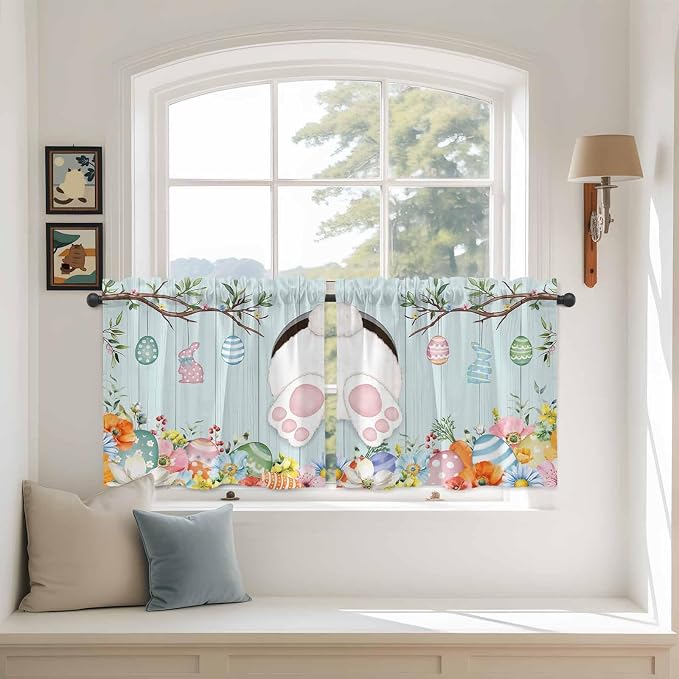 Easter Bunny Kitchen Tier Curtains 24 Inch Long 2 Panel Set, Rod Pocket Cafe by Unknown