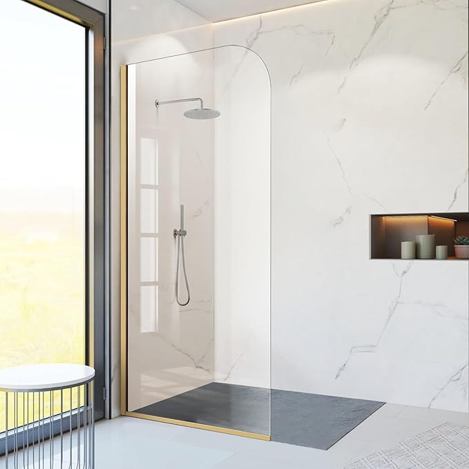 Glass Shower Panel, 36" W x 76" H Semi-Framed Fixed Shower Panel in Brushed Gold with 5/16"(8mm) Clear Tempered Glass Door, Simple Shower Door Panel for Bathroom