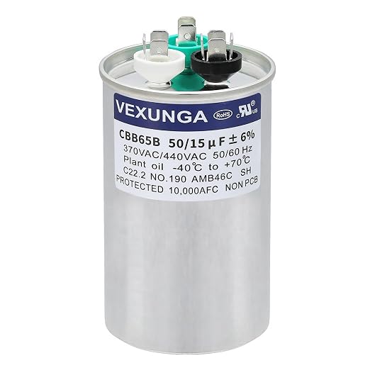 VEXUNGA 50/15 uF 50+15 MFD 370VAC or 440VAC Dual Run Start Round A/C Capacitor by VEXUNGA