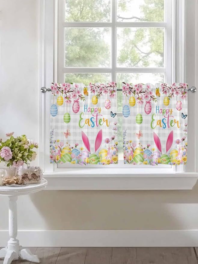 Happy Easter Half Window Curtain 36 Inches Long, Spring Watercolor Bunny Eggs - Image 7