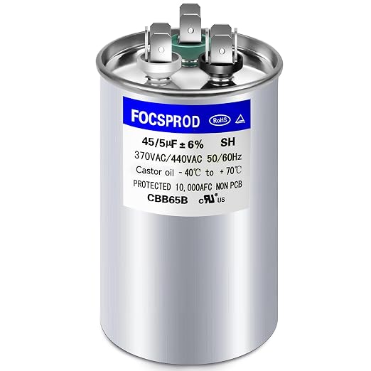 FOCSPROD 45+5 uF 45/5 MFD ±6% 370V/440V CBB65B AC Capacitor, Dual Run Round by FOCSPROD