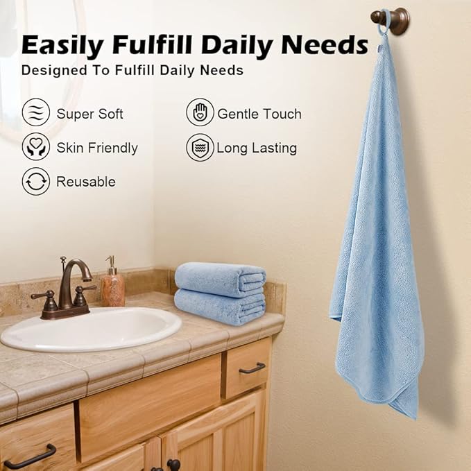 Orighty 2-Pack Microfiber Bath Towels (27'' x 54'') - Soft, Absorbent, Quick-Drying, Blue