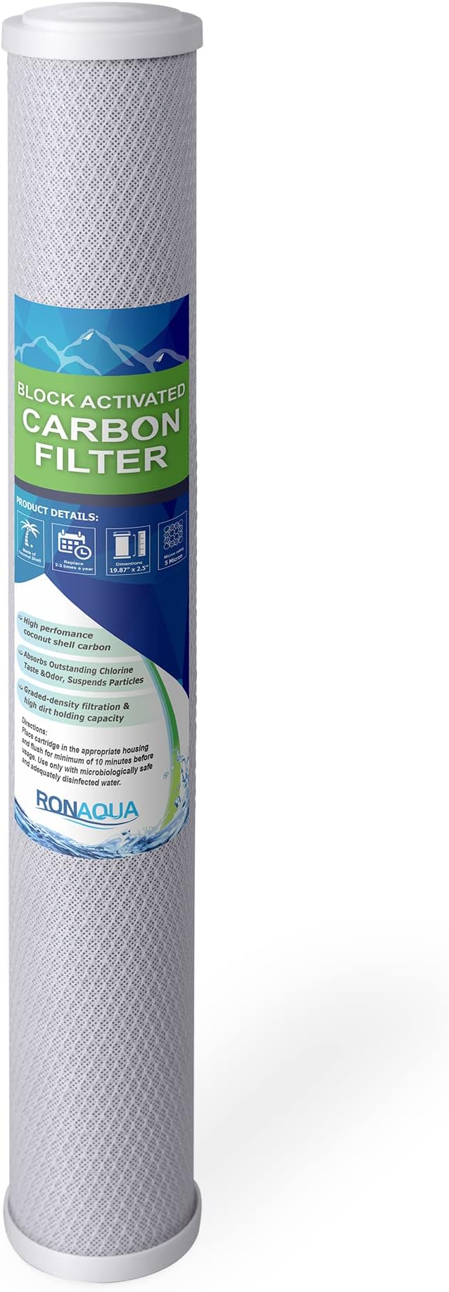 Standard Whole House Coconut Shell Carbon Block 5 Micron Water Filter 20” x by Ronaqua