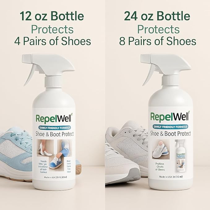 Shoe & Boot Stain & Water Repellent (24oz) Eco-Friendly, Pet-Safe Spray Keeps Fabric, Leather & Suede Clean & Dry