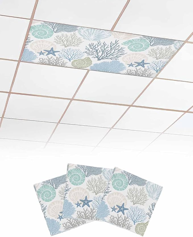 3 Pack Fluorescent Light Cover for Classroom Ceiling Light, Nautical Coastal by Home+L6