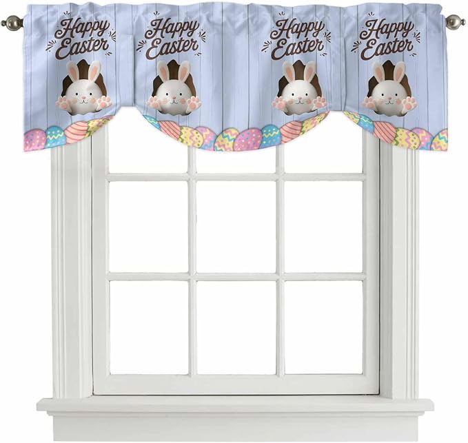 Blue Easter Tie Up Valance Curtains by Unknown