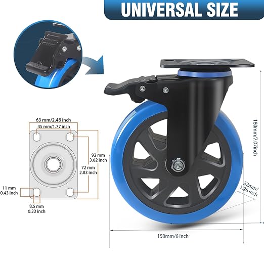 6 Inch Caster Wheels 2800Lbs, Casters Set of 4 Heavy Duty - Image 2