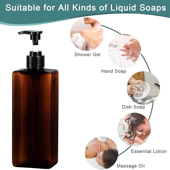Shower Pump Bottles, Yebeauty 3pcs 17oz 500ml Empty Refillable Shampoo and Conditioner Dispenser Lotion Soap Dispenser Liquid Container Plastic Soap Dispenser for Body Wash, Amber