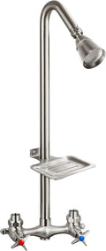 Aolemi Outdoor Shower Kit,Outdoor Shower Fixtures Faucet System with Brass Showerhead,Double Handle Exposed Shower with Brass Mix Valve,6 Inch Center with Soap Dish,Pipe Upward,Brushed Nickel