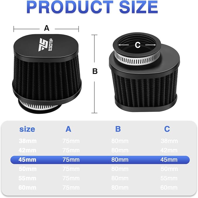 2PCS Motorcycle Air Filter Universal 45MM Replacement Engine Filter High - Image 2
