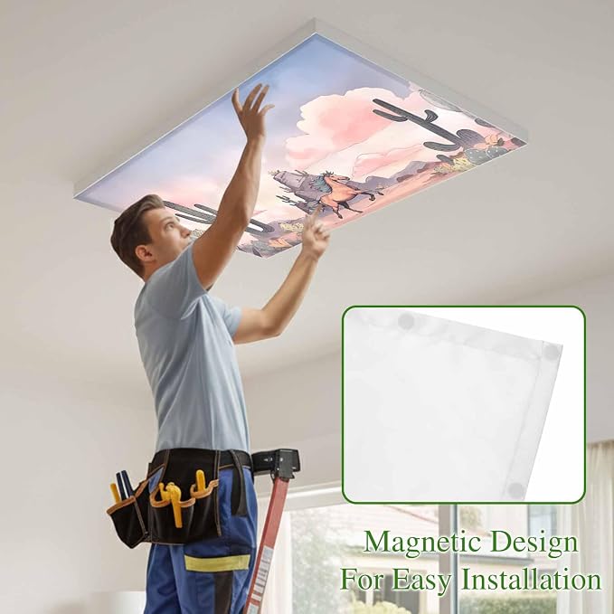 Fluorescent Light Covers for Drop Ceiling Watercolor Running Horse Cactus - Image 3