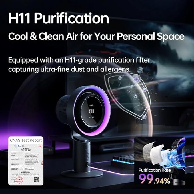 JISULIFE Table Purifier Fan, 3-in-1 Air Purifier Cool - Image 2