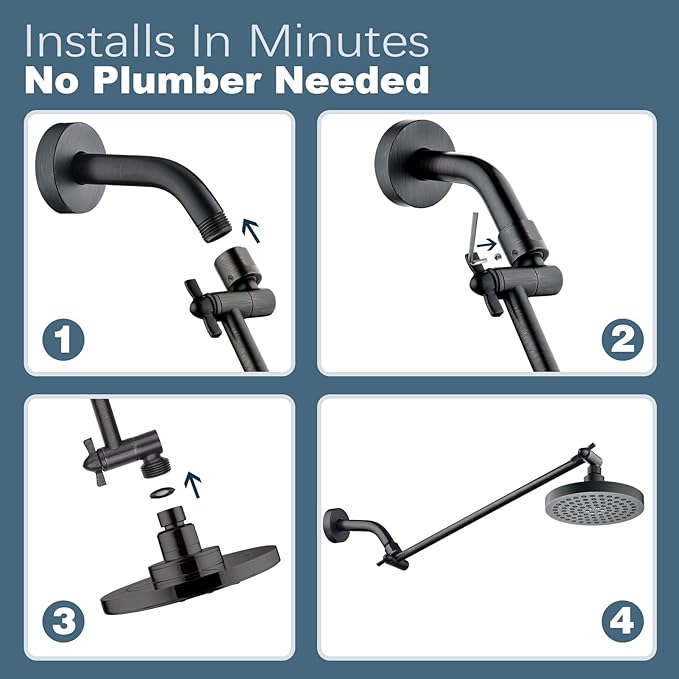 BRIGHT SHOWERS 15 Inch Extra Long Shower Head Extension Arm, Solid Brass Shower Arm Extender with Locking Screw for Rain and Handheld Showerhead, Height & Angle Adjustable, Oil-Rubbed Bronze
