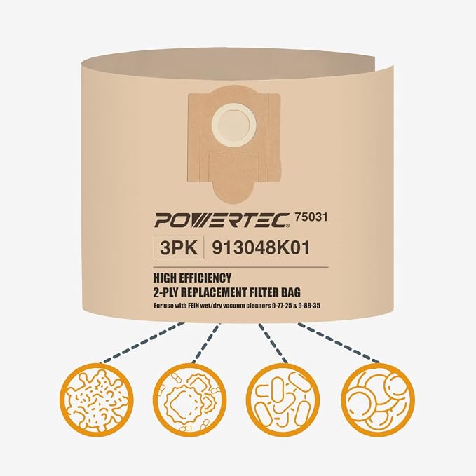 POWERTEC Shop Vacuum Bags 3PK for Fein 913048K01, 69908195016 Vacuum Bag - Image 5