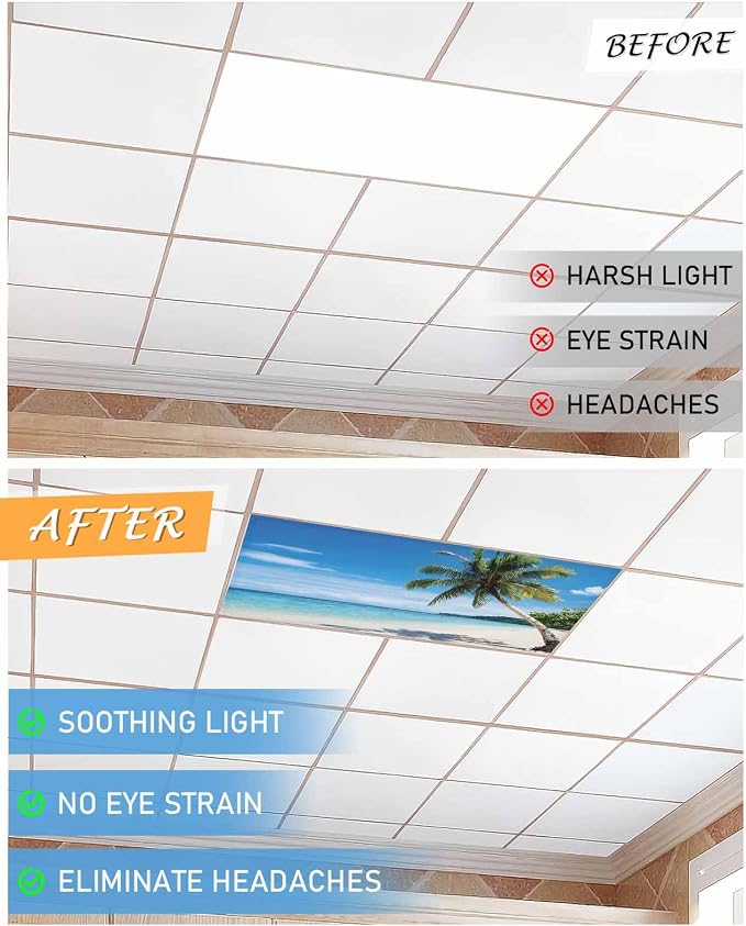 Yukro 2 Pack Beach Palm Tree Fluorescent Light Covers Summer Ocean Blue Sky - Image 7
