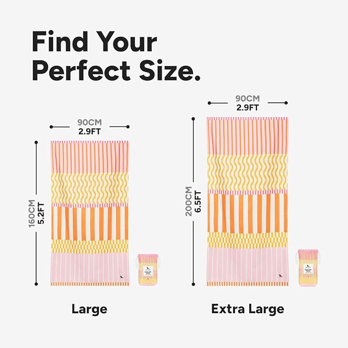 Dock & Bay Beach Towel - Quick Dry, Sand Free - Compact, Lightweight - 100% Recycled - Includes Bag - Lemonade Waves - Large (160x90cm, 63x35)