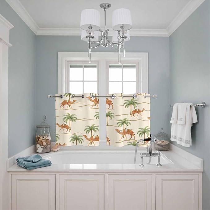 2 Panel Kitchen Cafe Curtains, Date Coconut Tree Sunlight Filtering Nature Air - Image 3