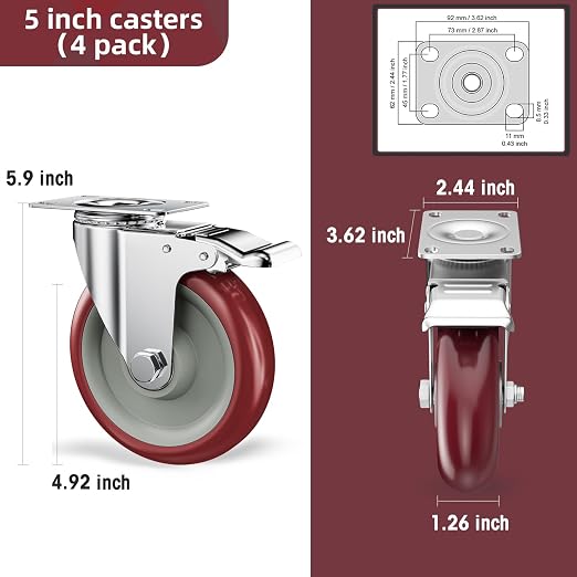 5" Heavy Duty Plate Casters - Image 2
