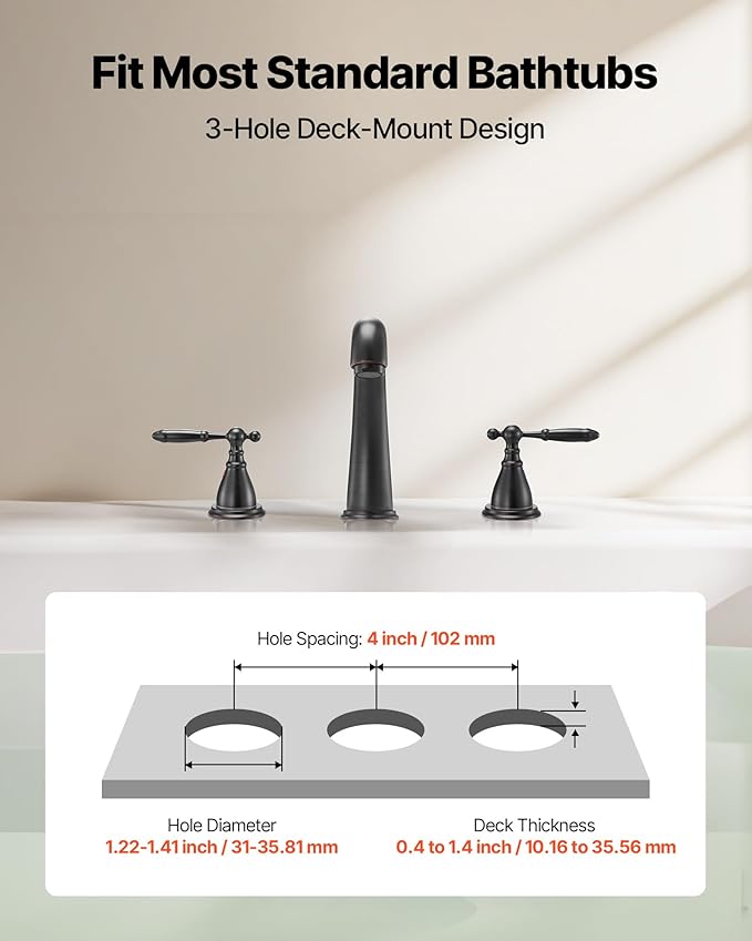 VEVOR Roman Tub Faucet, 3 Hole Waterfall Bathtub Faucet, Gooseneck Bath Tubs Faucets Set with 2 Handles, Roman Tub Faucets Deck Mount for Pet Washing, Adult Bathing, Bronze, Temperature Control