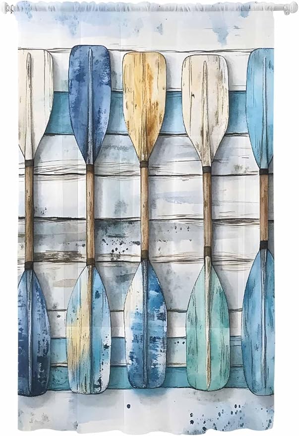 Sheer Curtains 84 Inches Long, Lake Paddle Striped Semi Sheer Curtains Light by Unknown