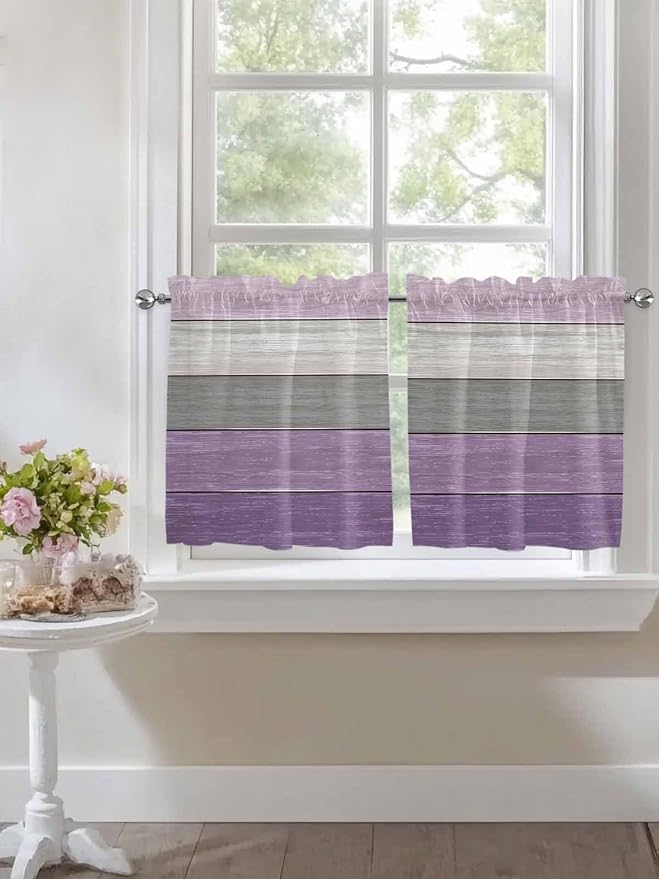 Country Wood Board Gray Purple Window Valance Curtains, Farmhouse Gradient - Image 4