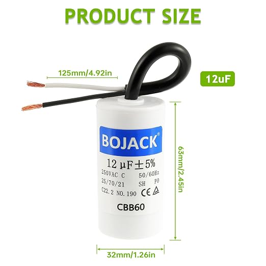 BOJACK Run Capacitor 12 uF 250V AC 12 MFD CBB60 2 Wire 50/60Hz Cylinder Motor - Image 2