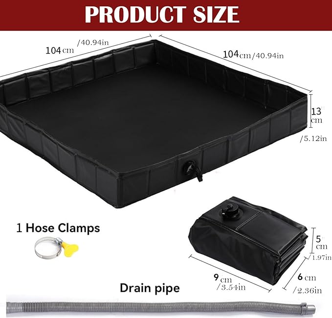 Upgraded Portable Shower Pan, 41" x 41" x 5" Foldable RV Shower Pan with Drain Hose & Pouch, Outdoor Shower Floor Camping Shower Base to Keep Feet Clean for Outdoor, Indoor, Camping, Beach