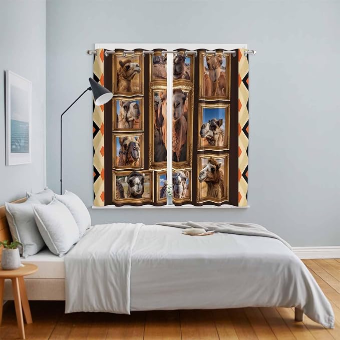 2 Panel Kitchen Cafe Curtains, Wildlife Camels Sunlight Filtering Nature Air - Image 4