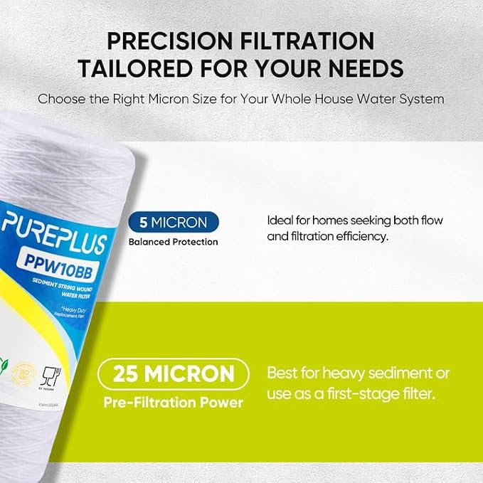 PUREPLUS 25 Micron 10 x 4.5 Whole House String Wound Sediment Filter - Image 6