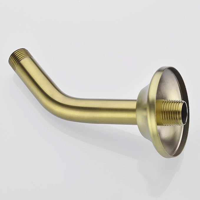 BESTILL Wall Mounted 6 Inch Shower Head Arm, Shower Arm and Flange Included, Brushed Gold