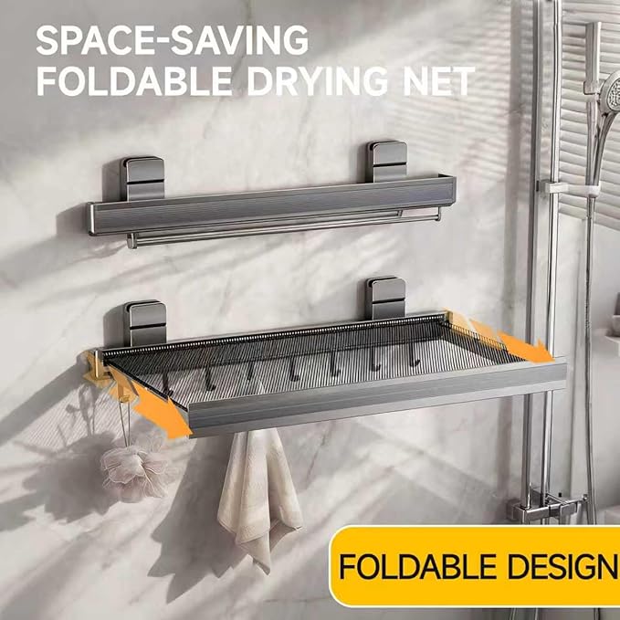Oleth Telescopic Suction Cup Bathroom Towel Rack & Balcony Drying Net: Super Strong Suction, Tool-Free Install, Wall-Safe. Fits Smooth Surfaces for Towels/Small Items.Bathroom Concealed Folding Shelf