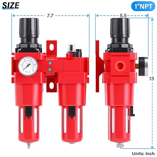 TAILONZ PNEUMATIC 1 Inch NPT Air Filter Pressure Regulator Water/Oil Trap - Image 2