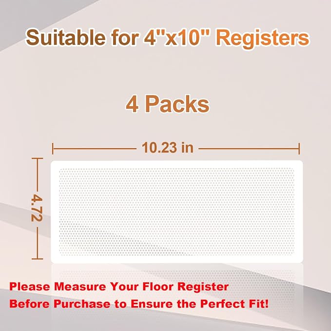 White Floor Register Vent Screen Cover 4"x10" Magnetic - Image 7