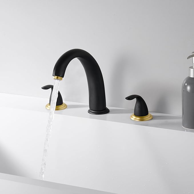 SUMERAIN Roman Tub Faucet Black and Gold Widespread 2 Handle Bathtub Faucet with Valve