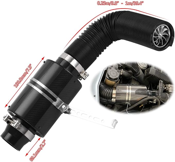 PTNHZ Universal 3" Racing Carbon Fiber Cold Feed Induction Kit Air Intake Kit - Image 3