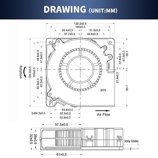 Wathai 120mm x 32mm 24V Centrifugal Small Blower Fan 24 Volt Brushless Cooling - Image 7