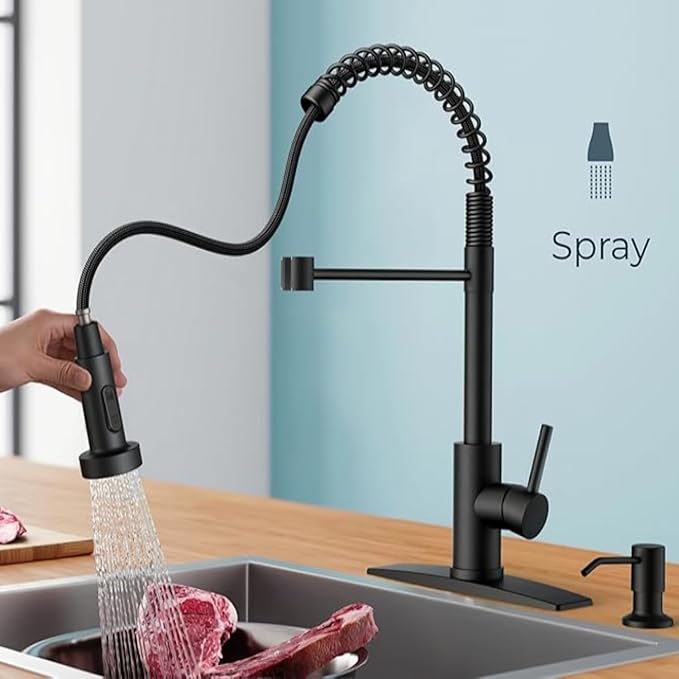 Smart Touch On Kitchen Faucet, 3 Modes Pull Down Sprayer, Sensor Activated, Ceramic Disc Valve, 360-Degree Rotation, 1 or 3 Hole Deck Plate. 10-Year Warranty. (KW-62R, Black)