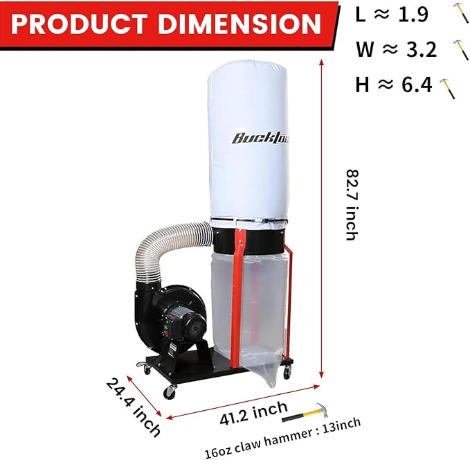 Bucktool 1.5HP Portable Dust Collector, 1100 CFM Workshop Dust Extraction - Image 2